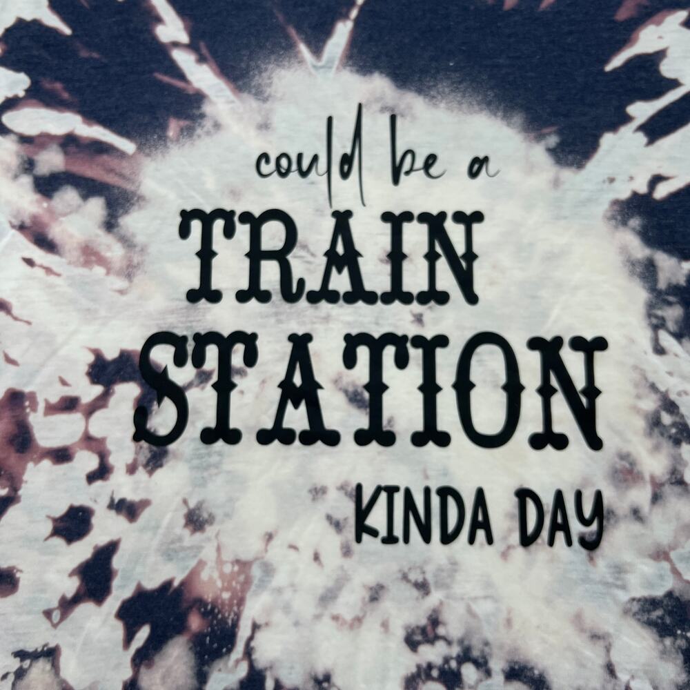 Train Station Kind of Day Black/Gray Bleached Tee Large